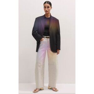 Lauren Ralph Lauren White Navy Pinstripe Wide Leg Trousers Size 10 Coastal Grand